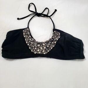 Bathing Suit Top Juniors Black Embellished Beaded